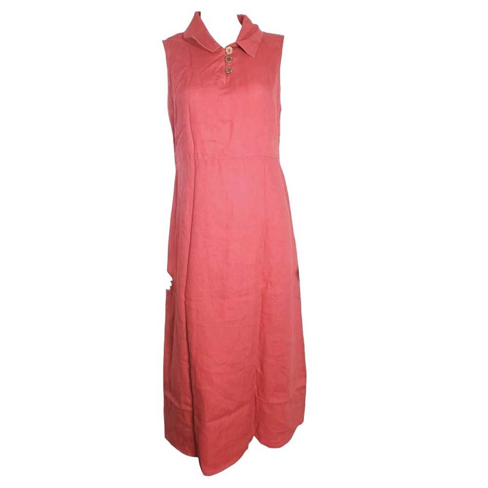 Willi Wear Dress Womens Size 10 Pink 100% Linen Beachy Summer Vacation Casual